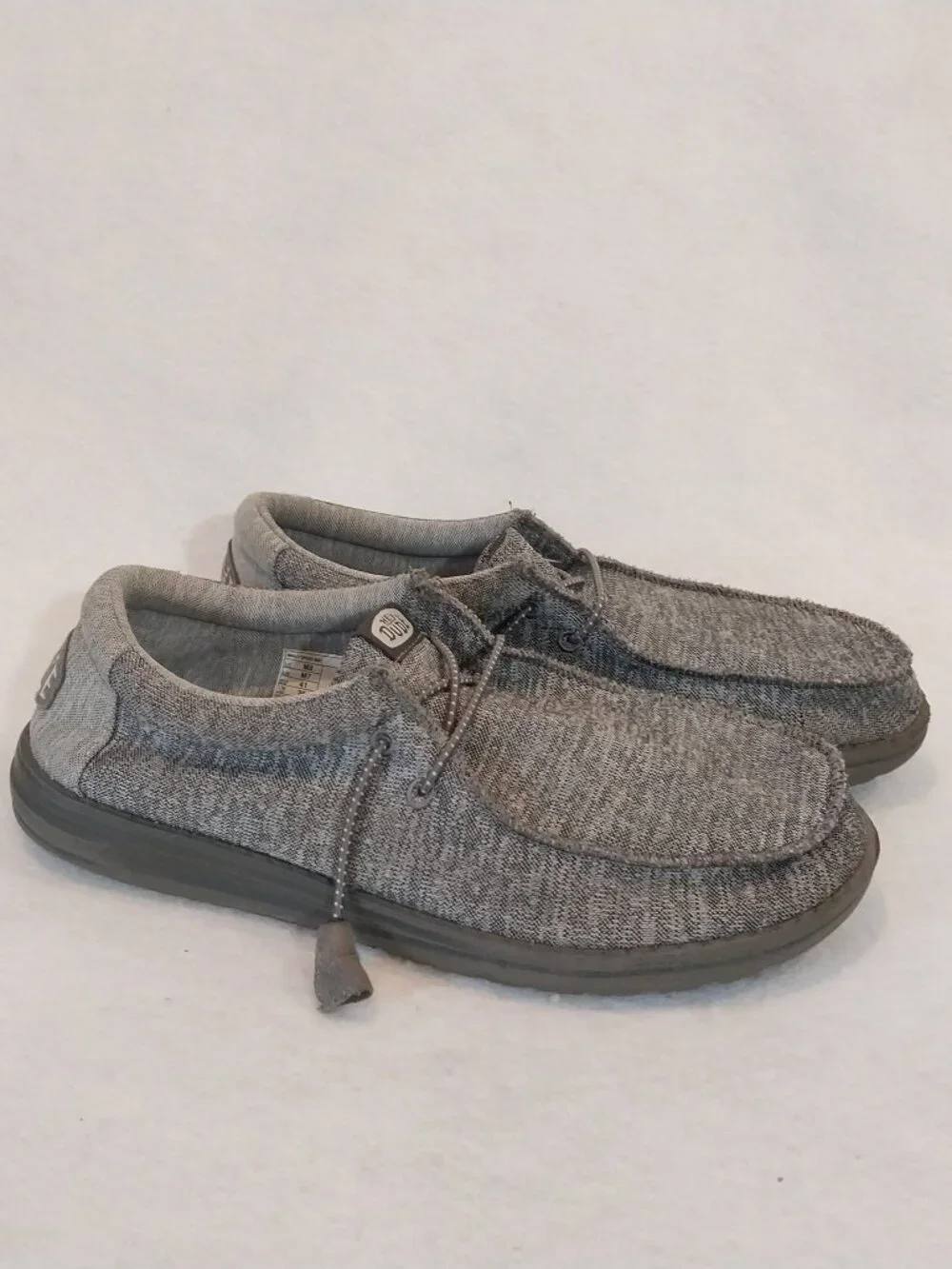 Hey Dude Shoes Mens 8 Gray Knit Wally Sport Slip On Boat Loafer Casual Comfort.